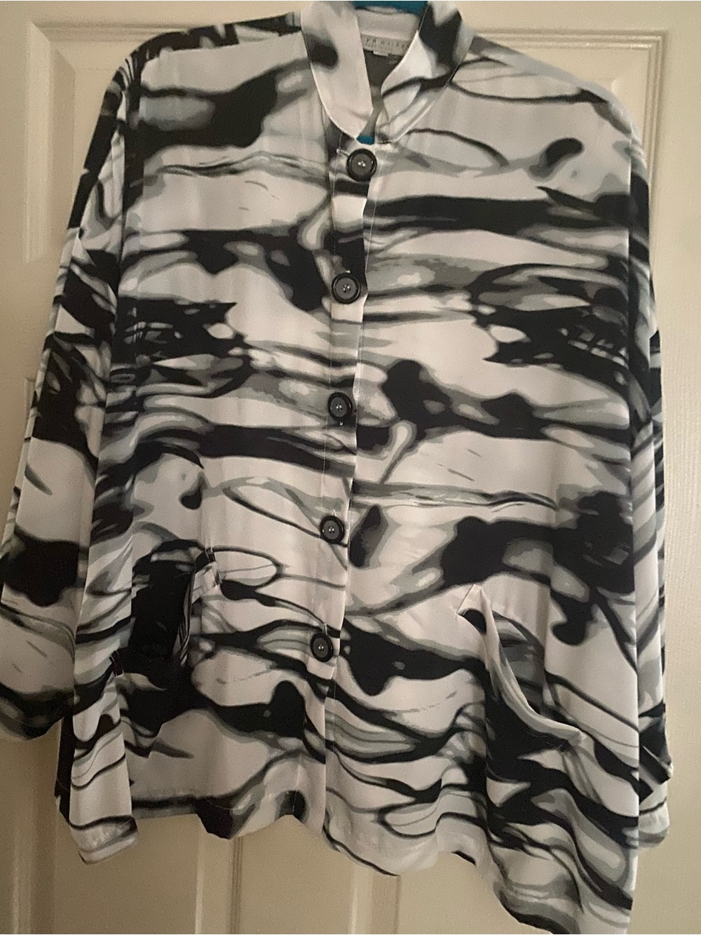 Bryn Walker Danuta Women’s Black & White Button-Front Patterned Jacket Top Small